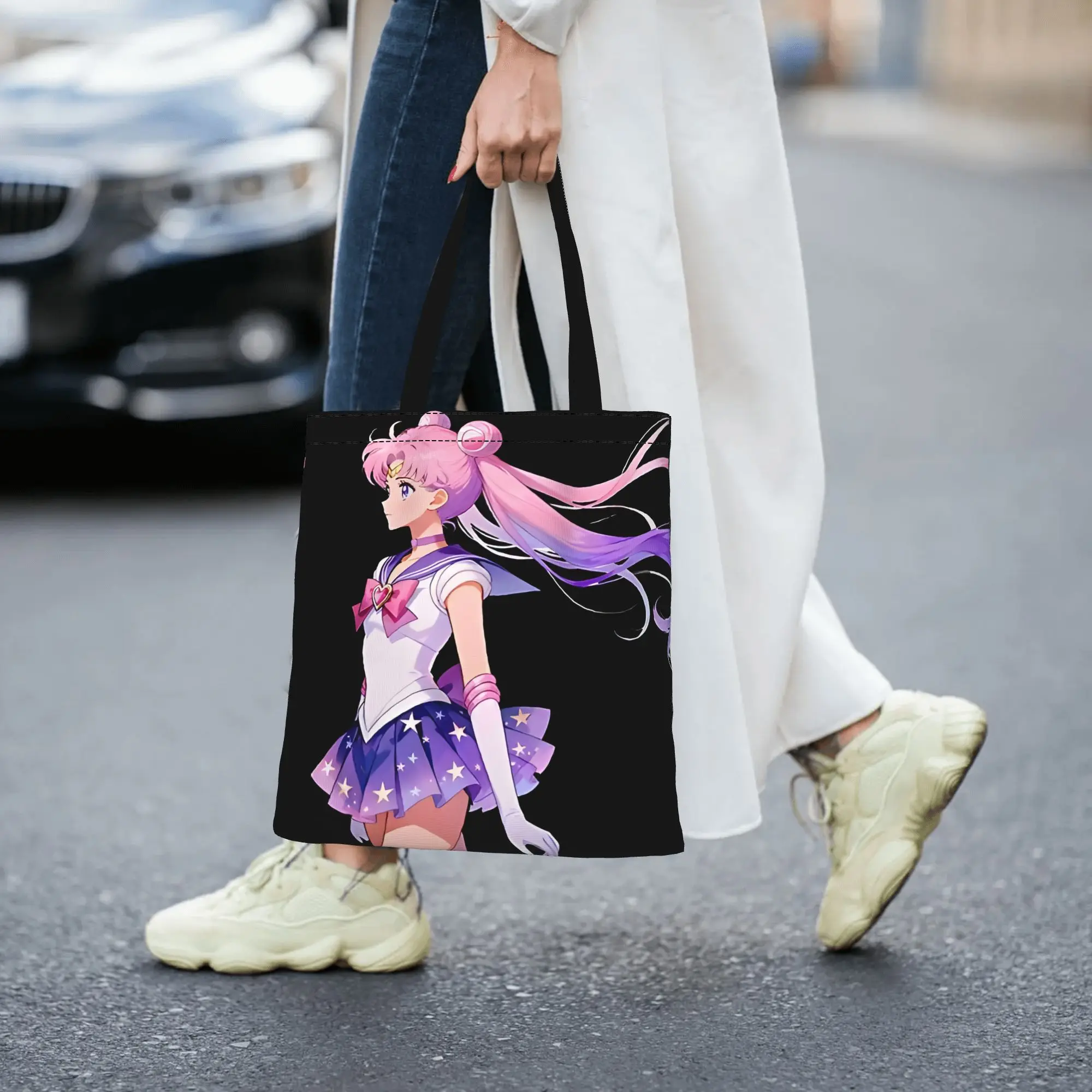 Bags for woman 2026 Daily commute Large Magical Sailor Girl In Starlight Sailor Moon Canvas Tote Bag Foldable Chic Pattern Gifts