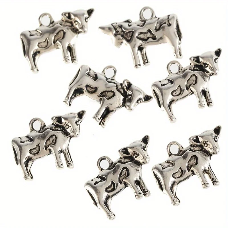 20pcs Antique Silvery COW FARM YARD 3D Bead Charms Alloy Pendants Fit Bracelet Jewelry making