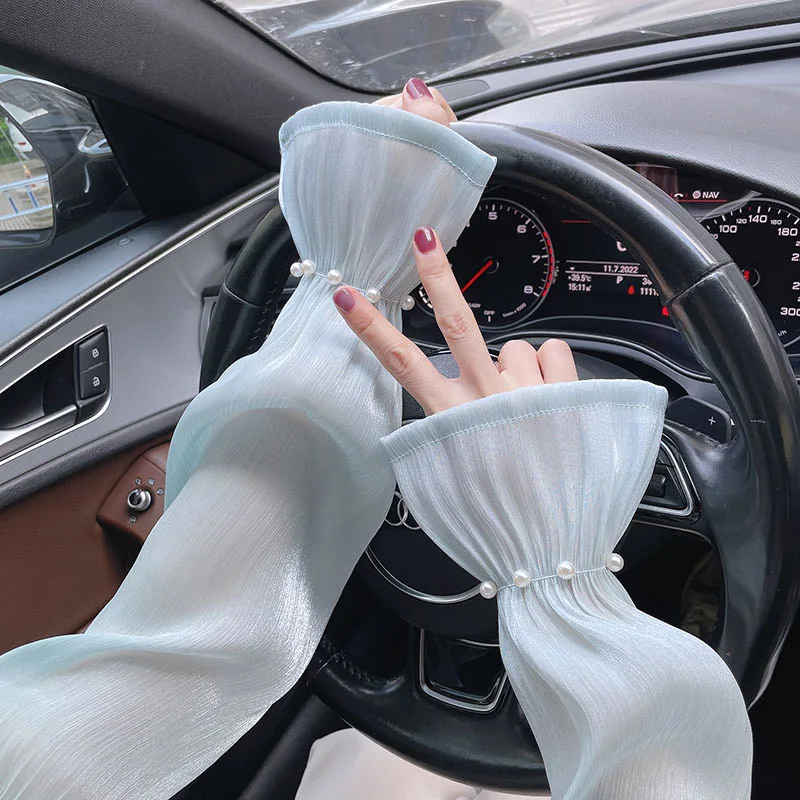 New Summer Elegant Long Fingerless Gloves Women Sun Protection Driving Gloves Lady Thin Arm Sleeve Breathable Cooling Mittens