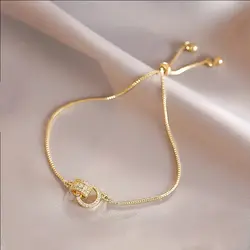 Trendy Circle Interlocked Gold-Color Charm Bangle For Women Men Personally Bracelet Party Girls Exquisite Accessories Jewelry