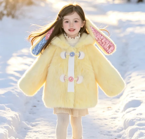 Girls' Coat 2026 Autumn and Winter New Children's Clothing Korean Style Girl Baby Cartoon Warm Lovely Plush Coat