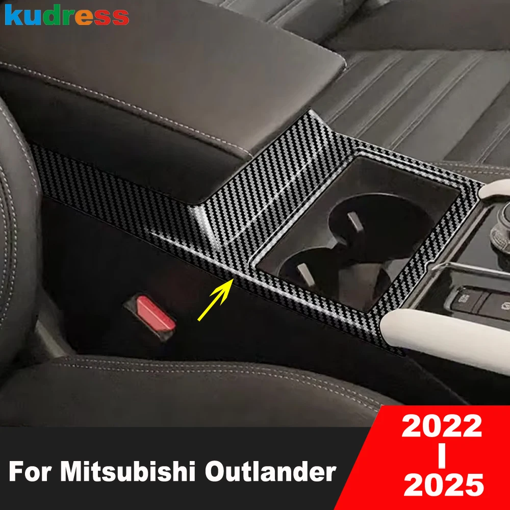 

For Mitsubishi Outlander 2022-2024 2025 Carbon Fiber Car Center Console Water Cup Holder Frame Cover Trim Interior Accessories