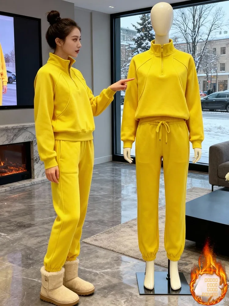 

Спортивный костюм Thiened Fce для женщин, зимний, новый, теплый, с эффектом омоложения, свитшот и брюки, комплект из двух предметов, полиэстер, длинный рукав...