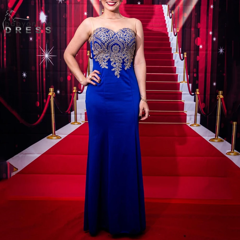 

BABYONLINE Королевские синие вечерние платья с золотой вышивкой, элегантные иллюзорные платья в форме сердца для особых случаев и галасов