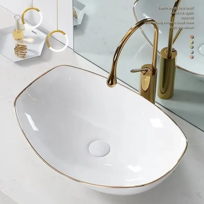 Phnom Penh Light Luxury Small Ingot Table Oval Ceramic Washbasin for Household Bathroom  Elegant Oval Shape Table Type Washbasi