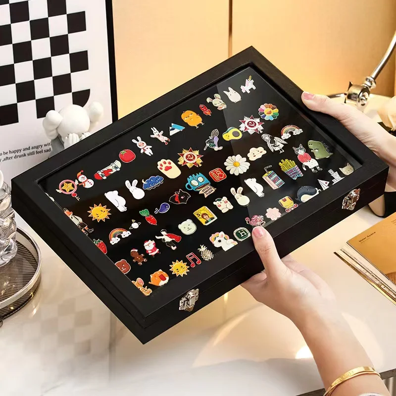 Badge Storage Box display box Transparent Dust-proof Chest Pin Box Medal Display Stand brooch Jewelry Collection Display Frame