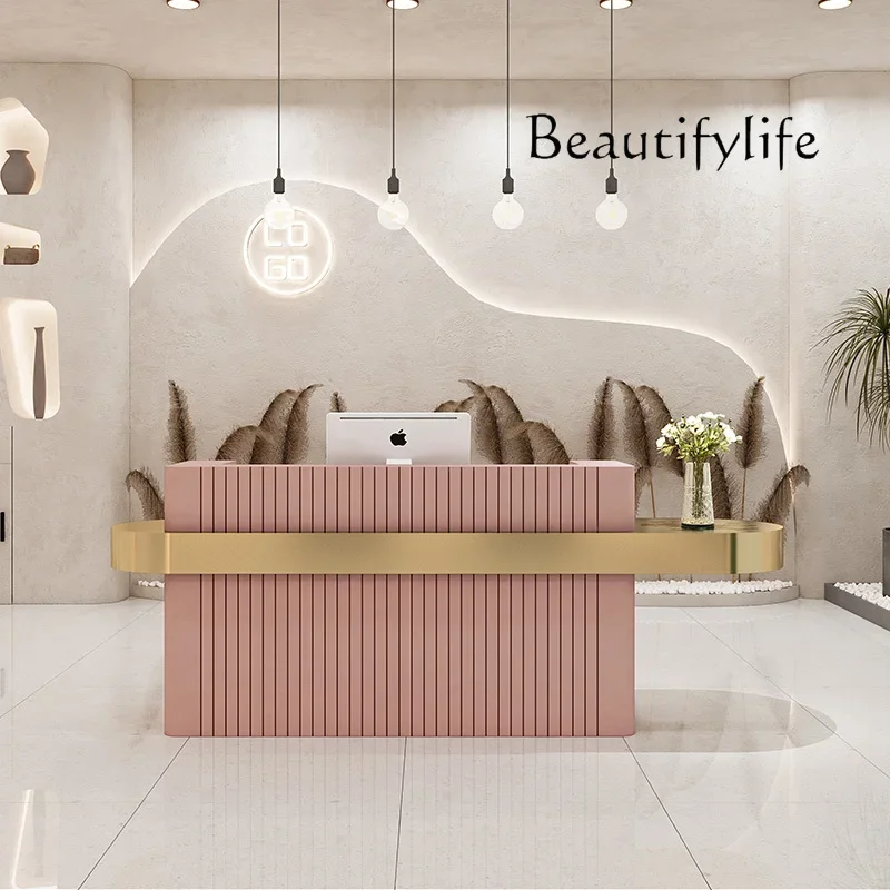 

new custom.Modern luxury Front Desk Cashier Checkout Counters Spa Glitter Nail Salon Reception Desk Checkout Counters