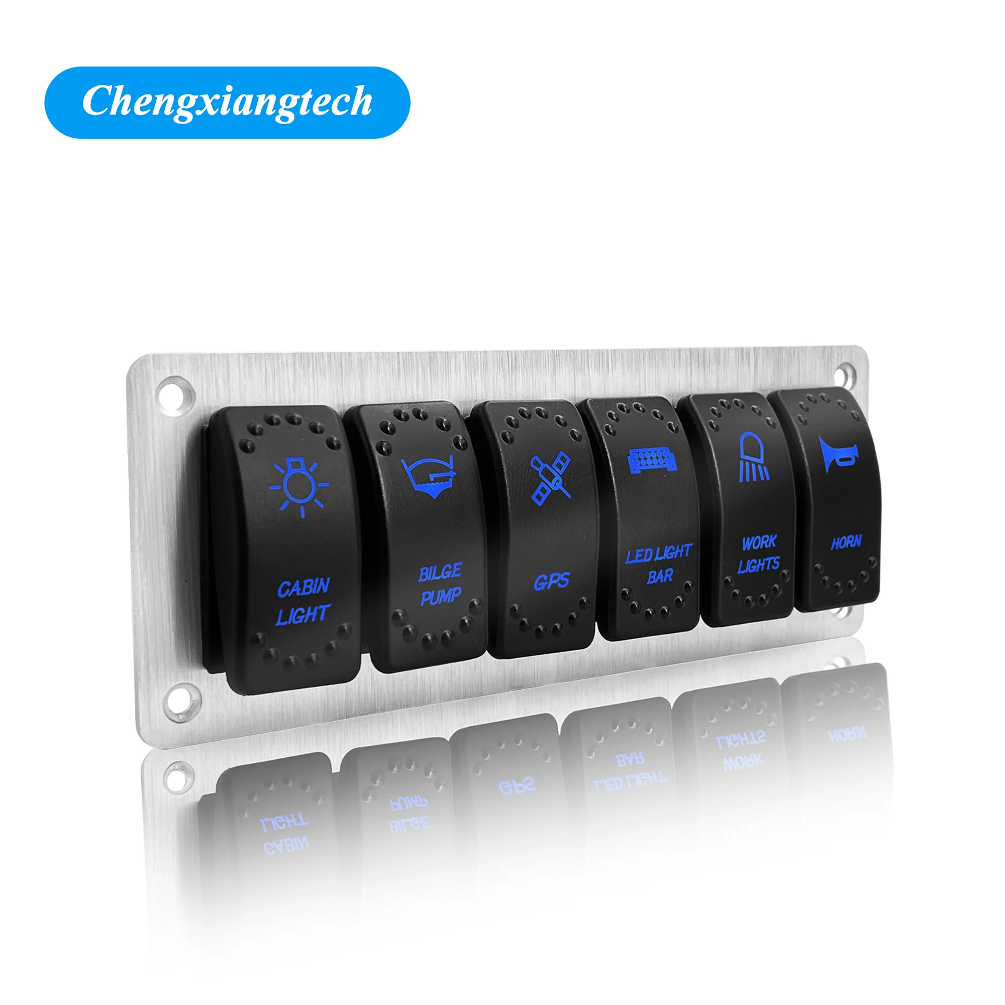 

Customize 6 Gang White Rocker Switch Panel Boat 12V Blue Led Waterproof Marine ATV Trailers Switch Dashboad DIY, 67 Logos