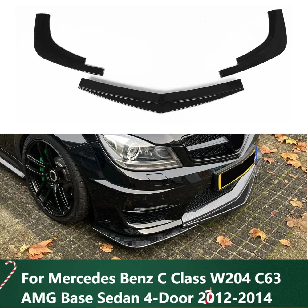 

New！Front Bumper Spoiler Lip Only Gloss Black Car Splitter Blade For Mercedes Benz C Class W204 C63 AMG Base Sedan 4-Door 2012-2