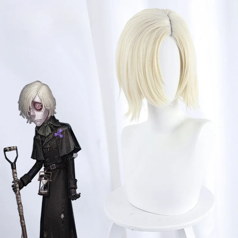 Grave Keeper Cosplay peluca juego Identity V Andrew Kreiss Cosplay Grave Keeper peluca 35cm oro blanco peluca corta de Cosplay