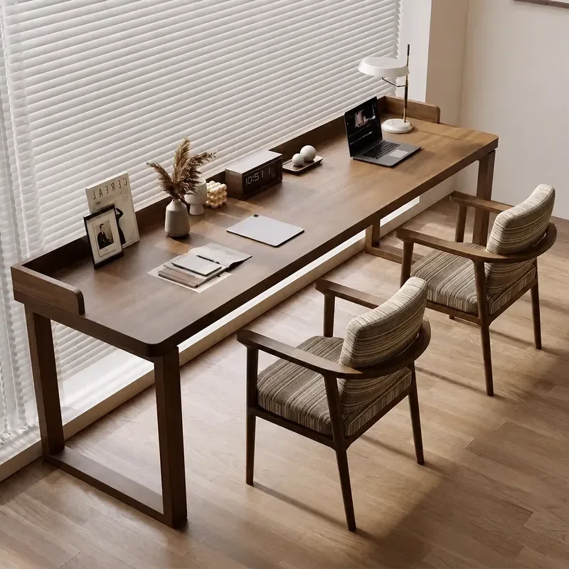 Solid Wood Double Desk Against Wall Long Table Household Minimalist Modern Student Writing Study Office Computer Desk