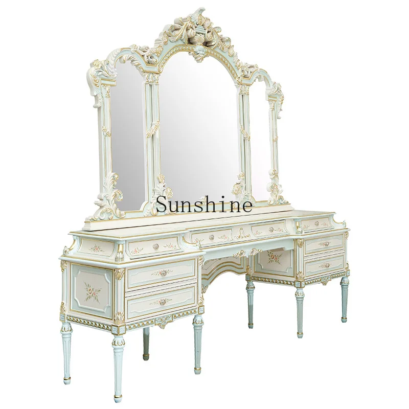 Palace French retro dresser combination crack paint European painted gold foil dresser makeup mirror