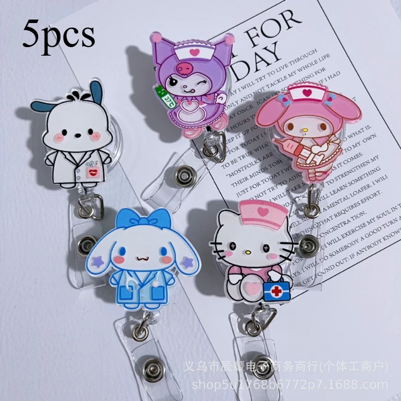 

Set Cartoon Pochacco Badge Kawaii Melody Reel Retractable ID Name Card Clips for Nurse Badge Working Permit Pass Card Clip