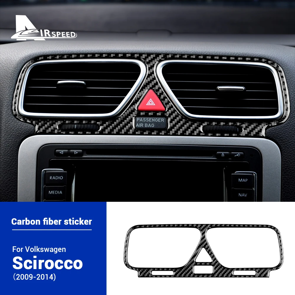 Real Soft Carbon Fiber For Volkswagen Scirocco 2009 2010 2011 2012 2013 2014 LHD RHD Car Central Control CD AC Outlet Sticker