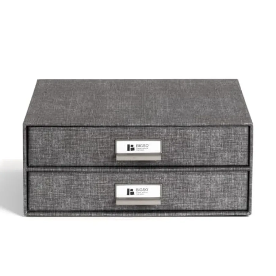 

Bigso Birger 2-Drawer Canvas Fiberboard Easy Pull Handle Box - Desktop Drawers for A4 and Letter Size Papers - Desk Drawers wit