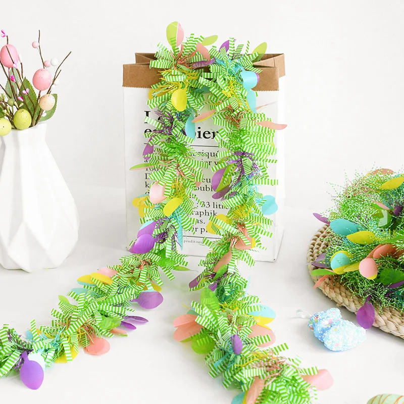 2M Easter Garland Colorful Tinsel Stripe Hanging Ornament DIY Wreath Crafts Spring Easter Home Decoration Kids Gift Rabbit Decor