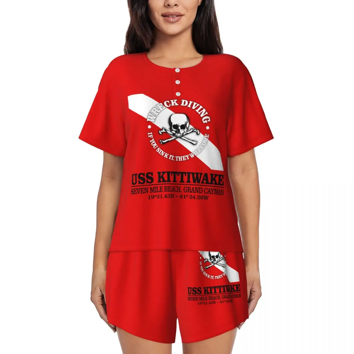 

Женский пижамный комплект USS Kittiwake с принтом для подводного плавания с короткими рукавами и флагом для дайвинга, комплект из 2 предметов для сна, пижамные комплекты для отдыха