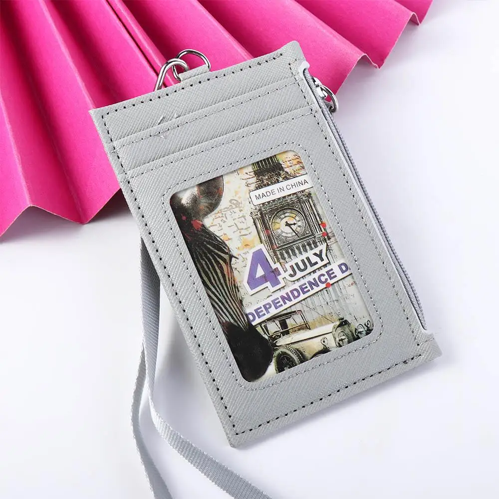 Fashion Mini Wallet Business Office School Supplies Student Coin Purse Badge Holder Bus Cards Cover ID Card Holder with Lanyard