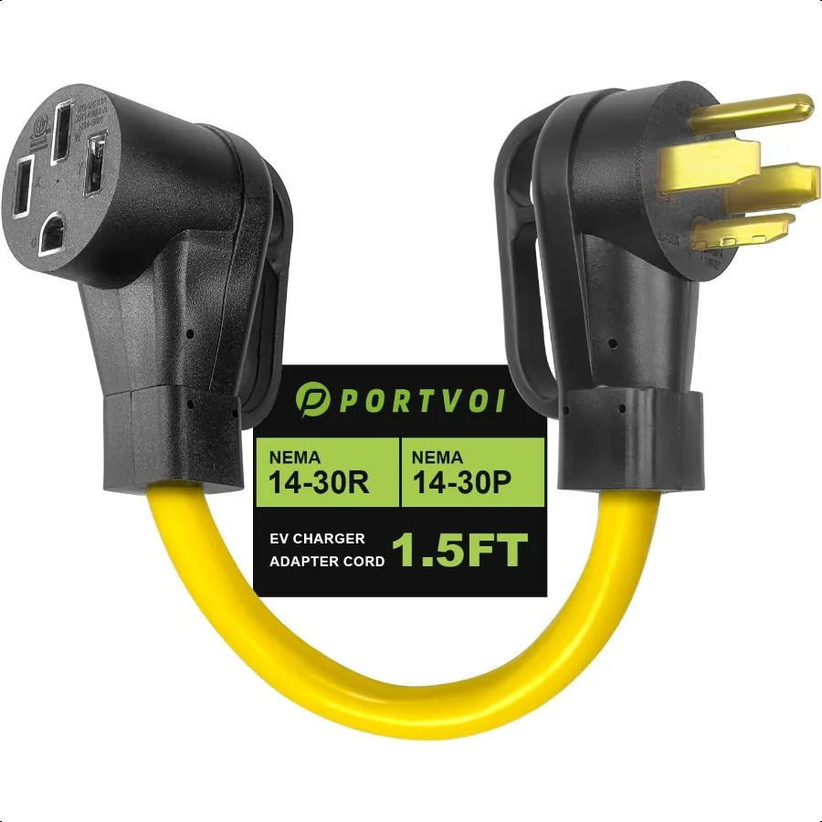 

NEMA 1430P to 1450R EV Charger Adapter Cord 30 Amp to 50 Amp 4 Prong Dryer Outlet to to EV Plug 1.5FT Heavy Duty 10 Gauge Wire