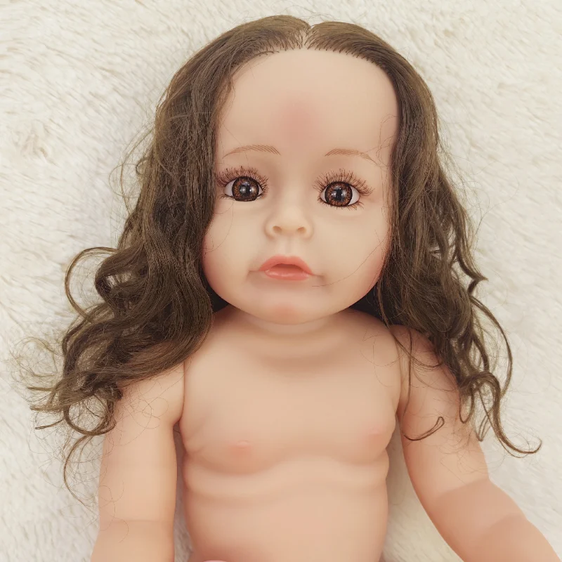 Muñeca Reborn de plástico con pelo rizado, muñeco de simulación de pelo implantado a mano, 55cm