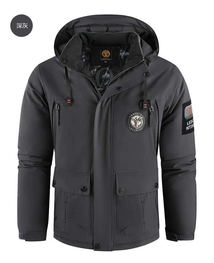 High-End Men's Winter Hooded down Jacket Windproof Warm Thick White Duck down Outdoor Top for Cold Weather