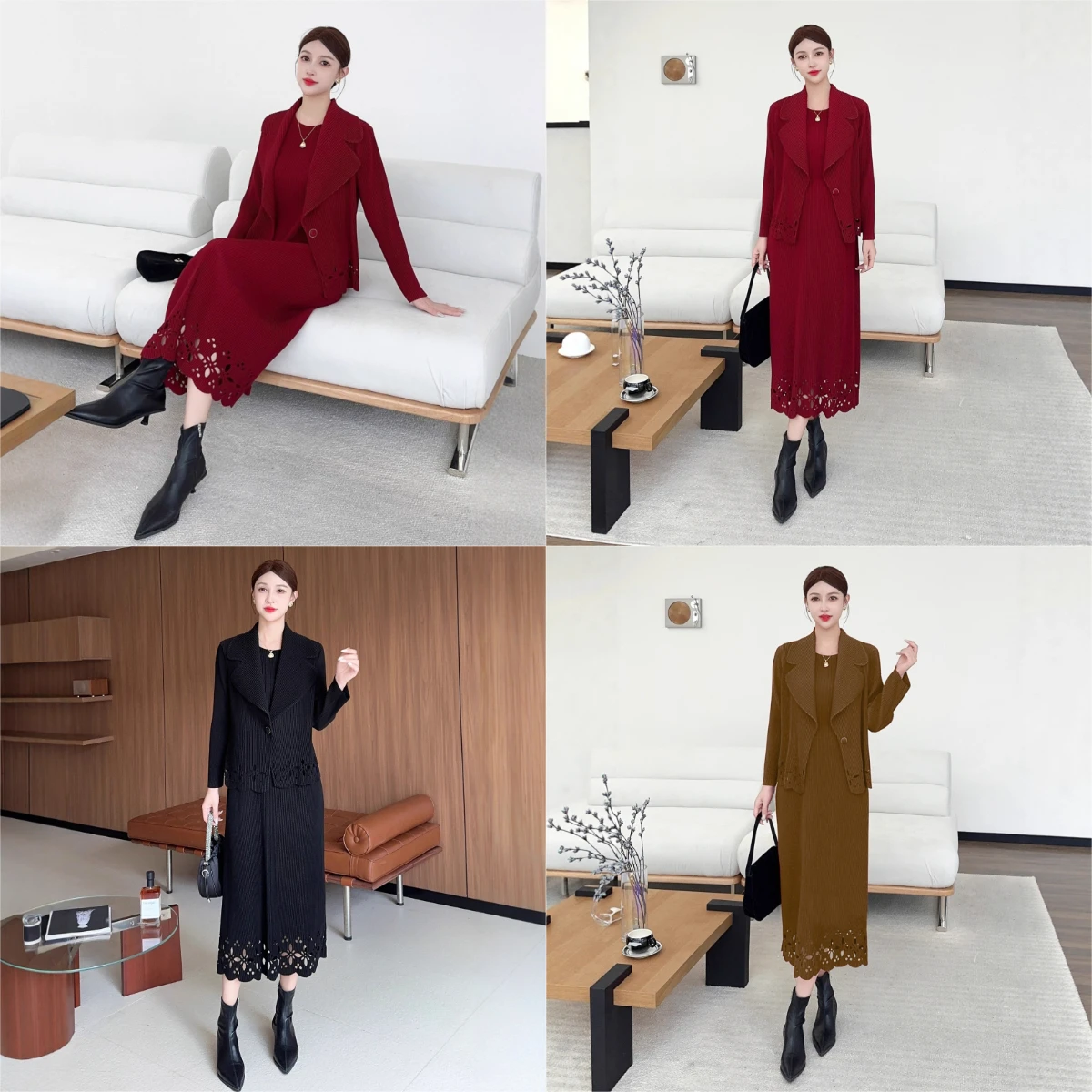 

Miyake Fold 2025 New Hollow Simple Set for Women's High End Mature Wearing Elegant and Skinny Fold Clothes Two Piece Thick Set