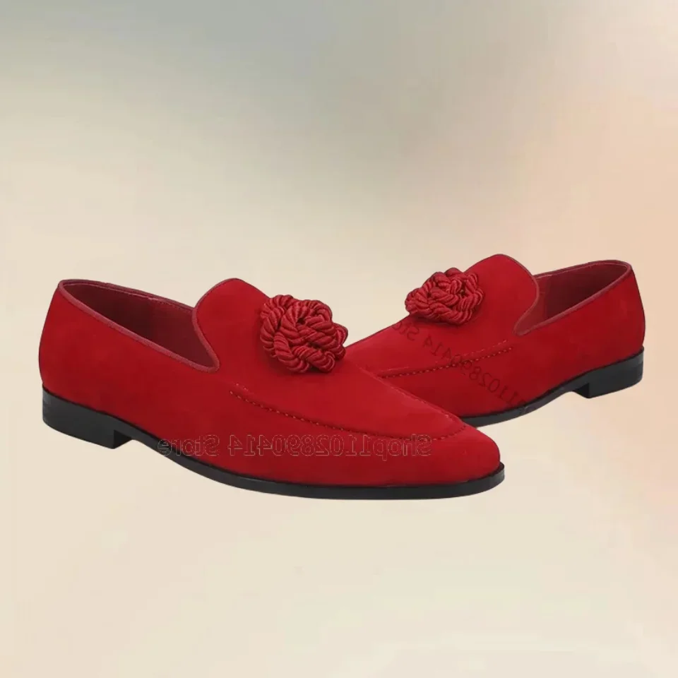 Rode Henneptouw Knoop Naaien Ontwerp Loafers Mode Slip Op Mannen Schoenen Luxe Handgemaakte Party Feest Banket Kantoor Mannen Casual Schoenen
