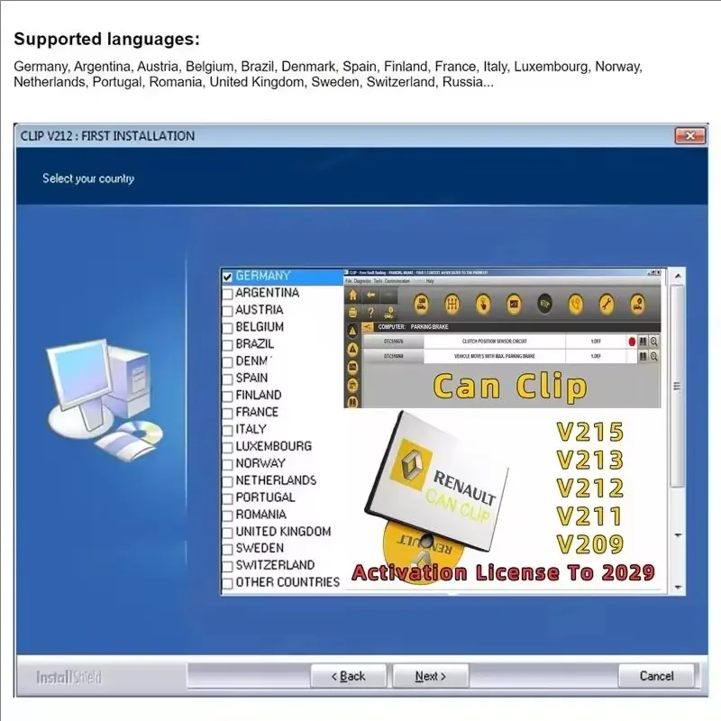 2024 Newest SW V215 V212 V211 V209 For Renault Can Clip Diagnostic Tool Free Gifts +Reprog V191 +Pin Extractor+Dialogys V4.72