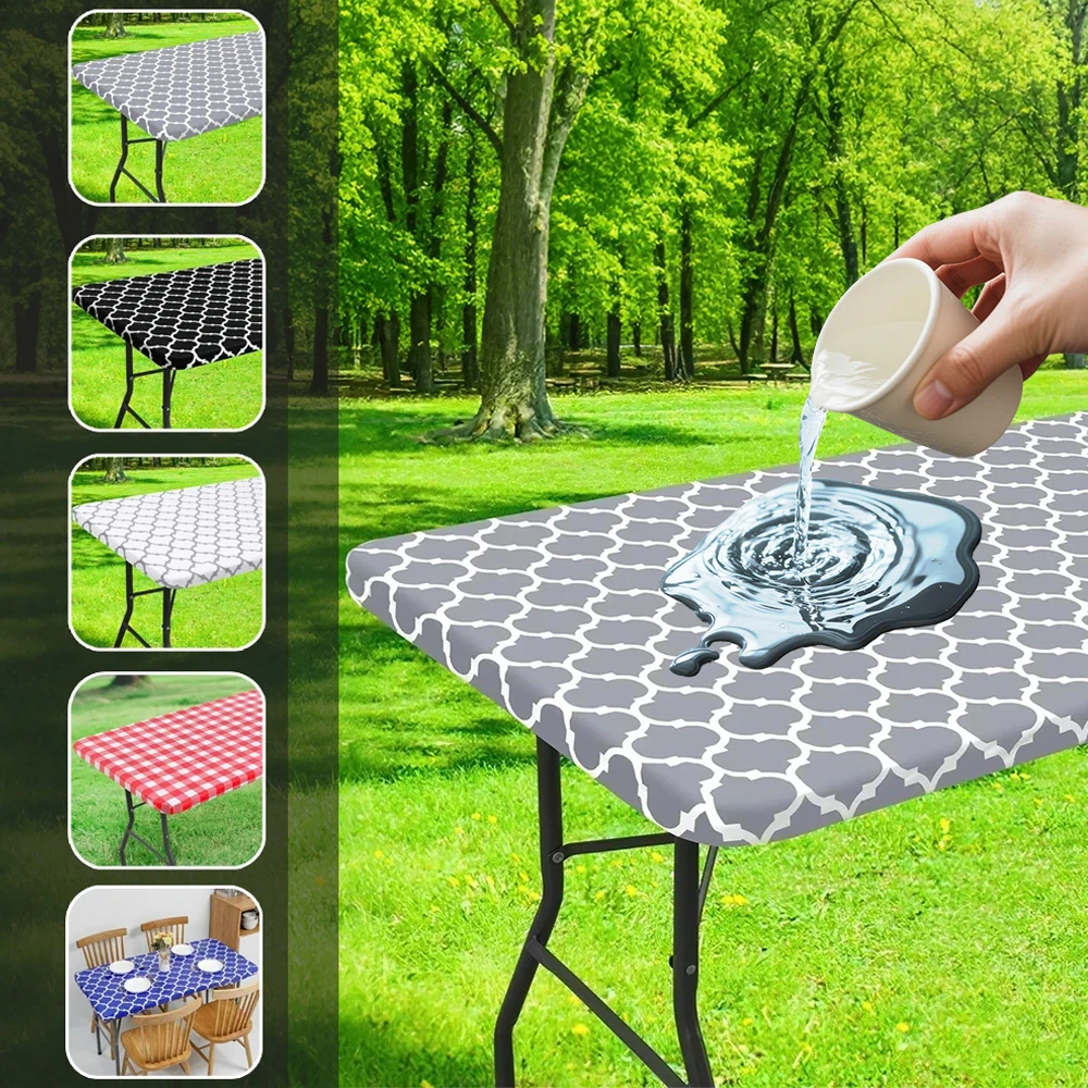 

4FT/6FT Rectangle Tablecloth Vinyl Table Cover PVC Waterproof Elastic Table Cloth for Party Decoration Picnic Скатерть Для Стола