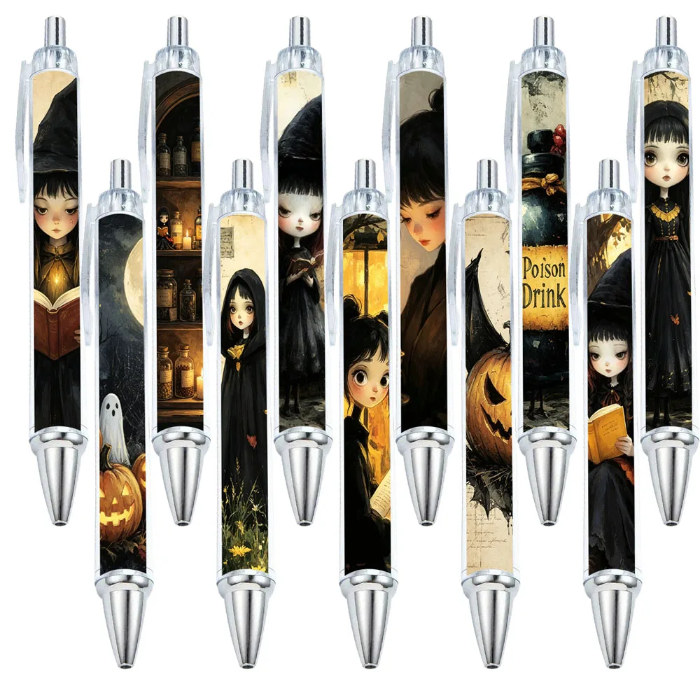 11/16 Stück Kugelschreiber im Gothic-Stil mit Hexenmotiv – Geschenkstifte aus der Halloween-Serie – Muster zufällig