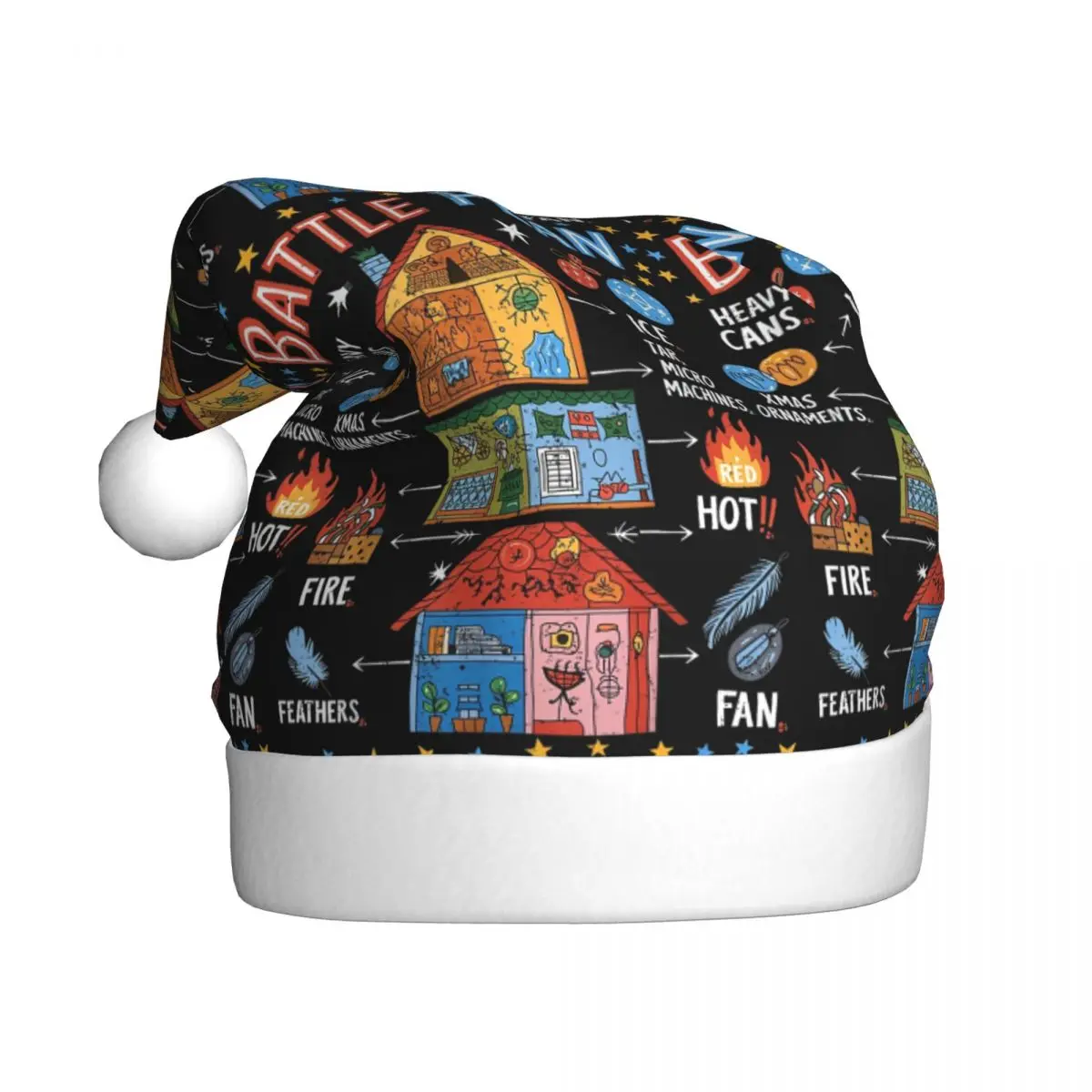 Funny Battle Plan Christmas Home Alone Hand Dawn Christmas Hat for Adult Men Women Santa Hat Cap Christmas Party Decoration Gift