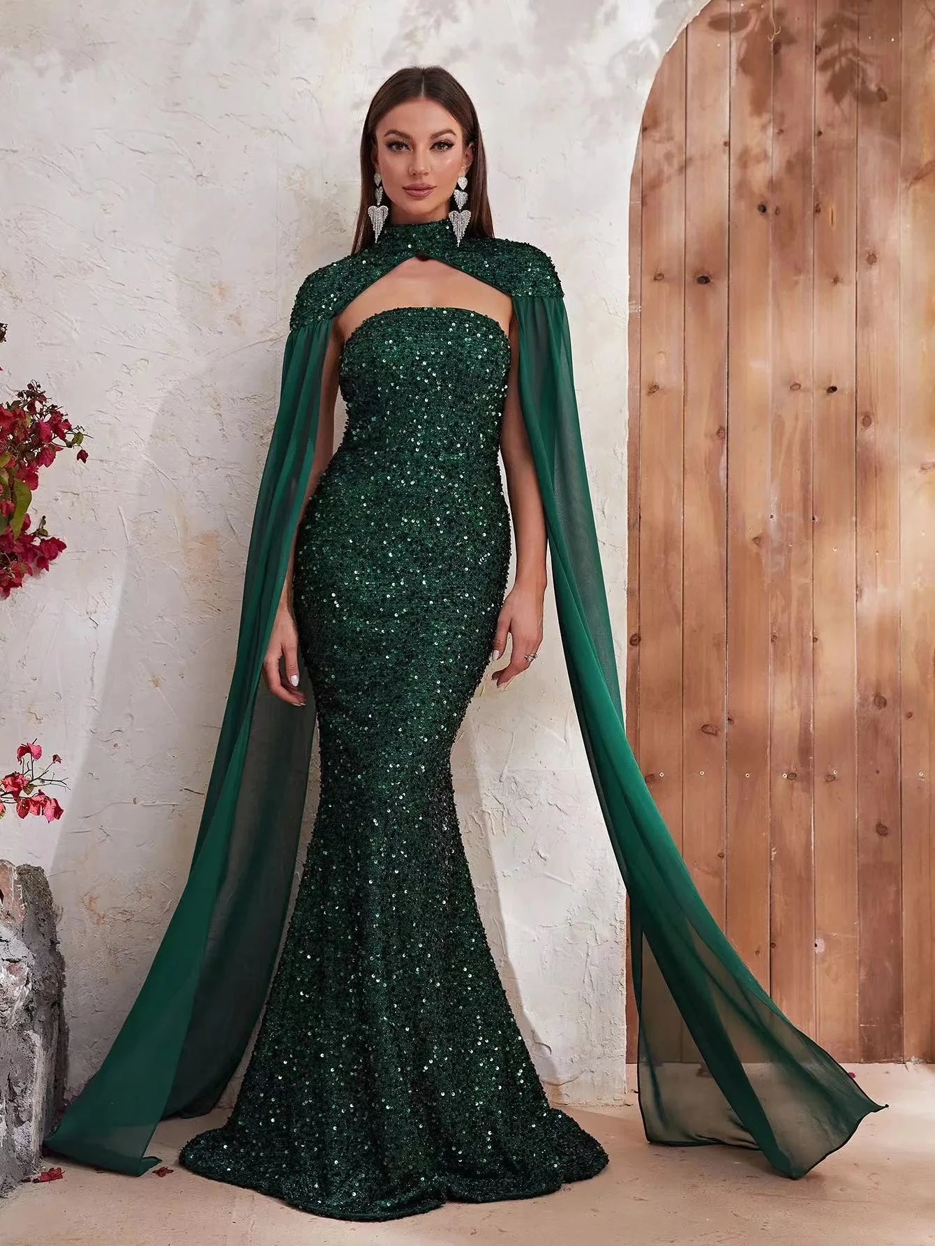 Robe de Rhsirène à paillettes vert émeraude pour filles, mancherons, robe de soirée noire, soirée formelle, quel que soit l'arabe, 123, 2024