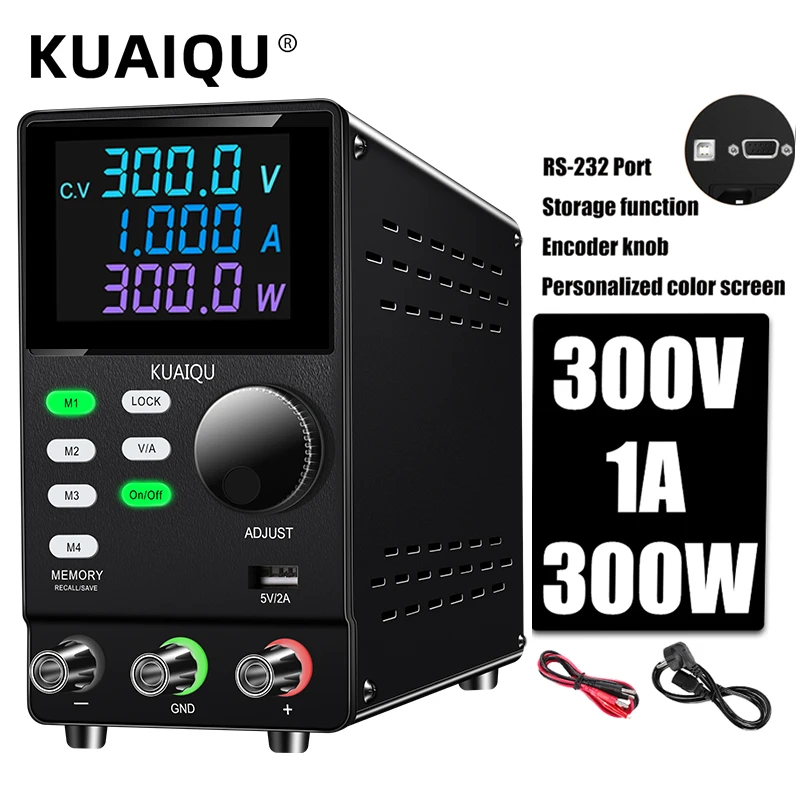 KUAIQU 300V 1A High Voltage Programmable Adjustable Regulated Lab Bench Power Supply +RS232 Port Software Connect PC 200V 30V