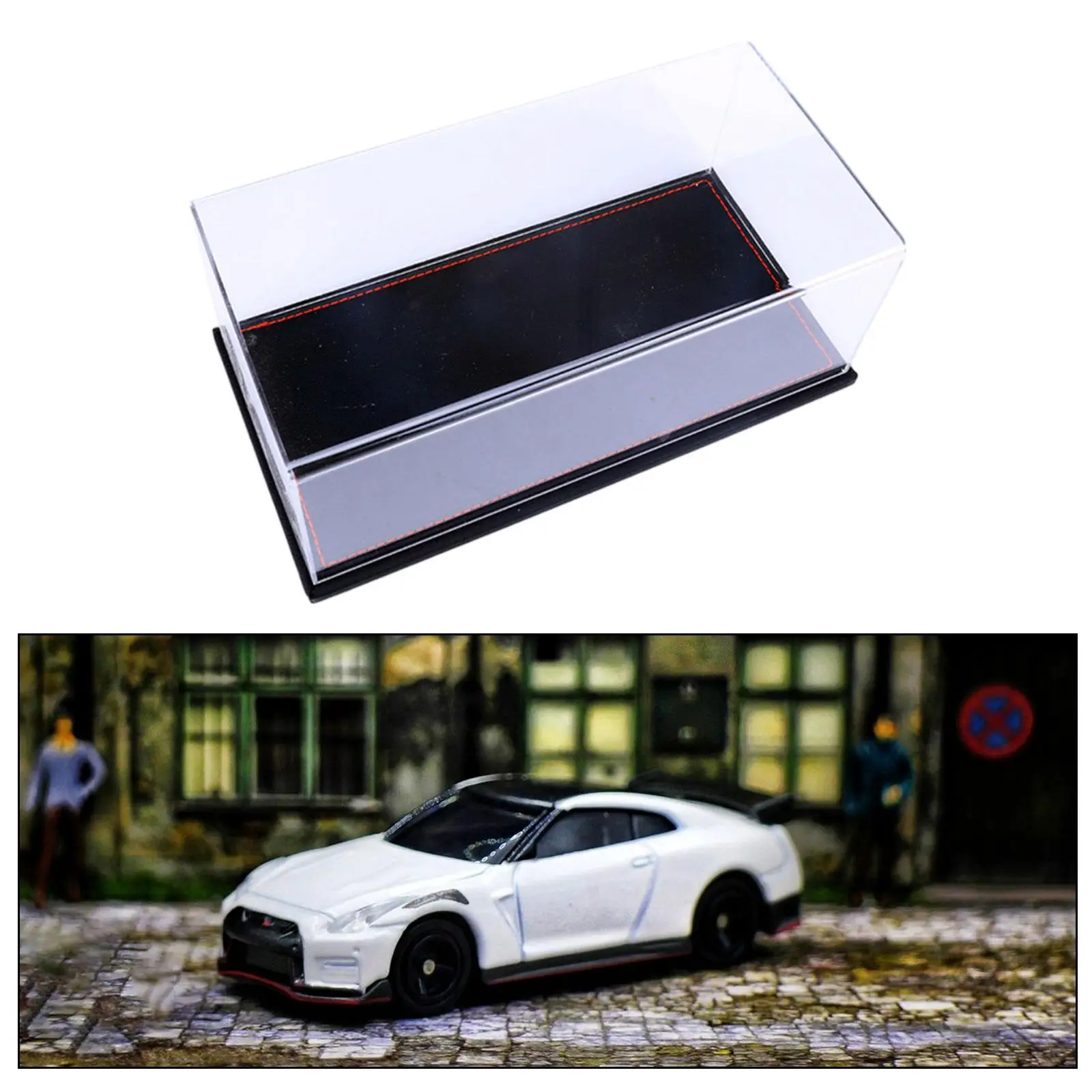 Acrylic Display Case Transparent Display Box with PU Leather Base Dustproof Storage for 1:24 Model Cars Action Figure