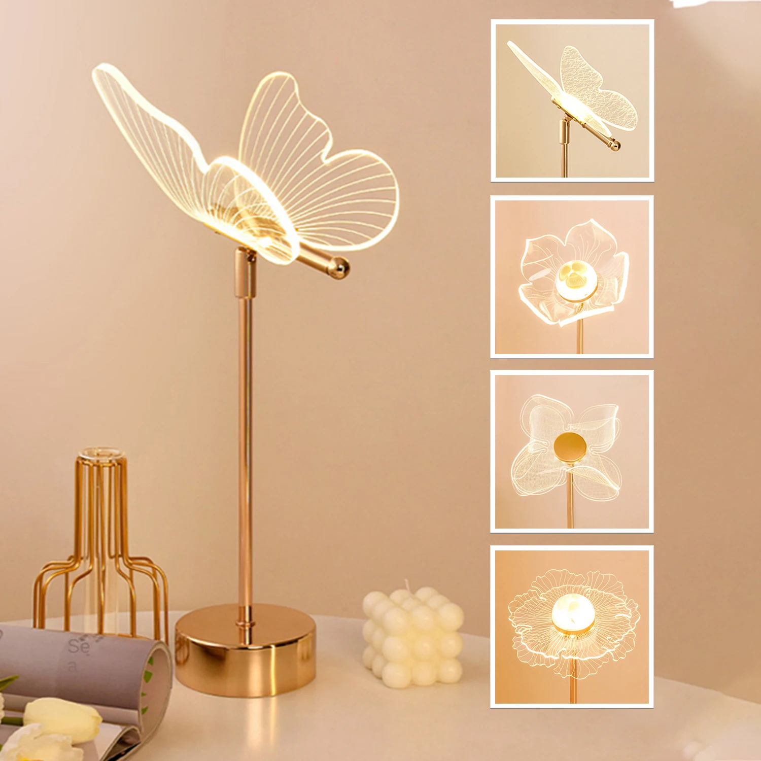 Table Lamp Retro Gold Acrylic Butterfly LED Desk Lamp Hotel Villa Art Decor LED Table Light Living Room Bedside LED Night Lights