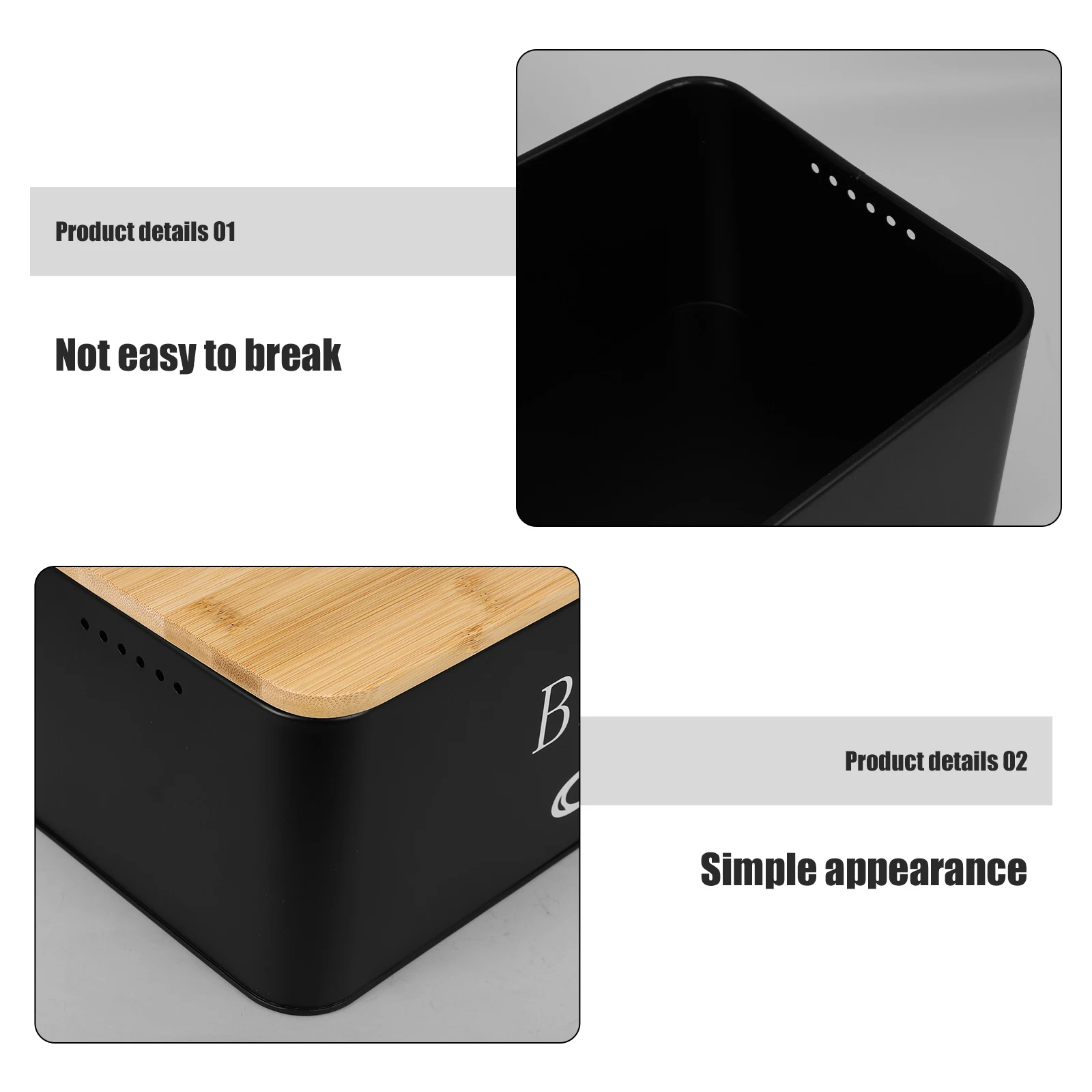 

Bread Box Carbon Steel Bamboo Breadbin Kitchen Countertop Space-Saving Lightweight Large Capacity Easy Open Bakery Home Use
