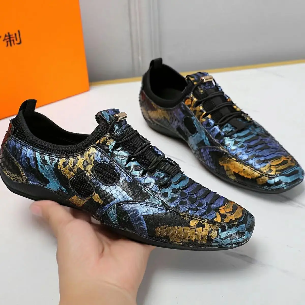 2023 new arrival Fashion Snake Skin causal shoes men,male Genuine leather Sneaker  PDD188