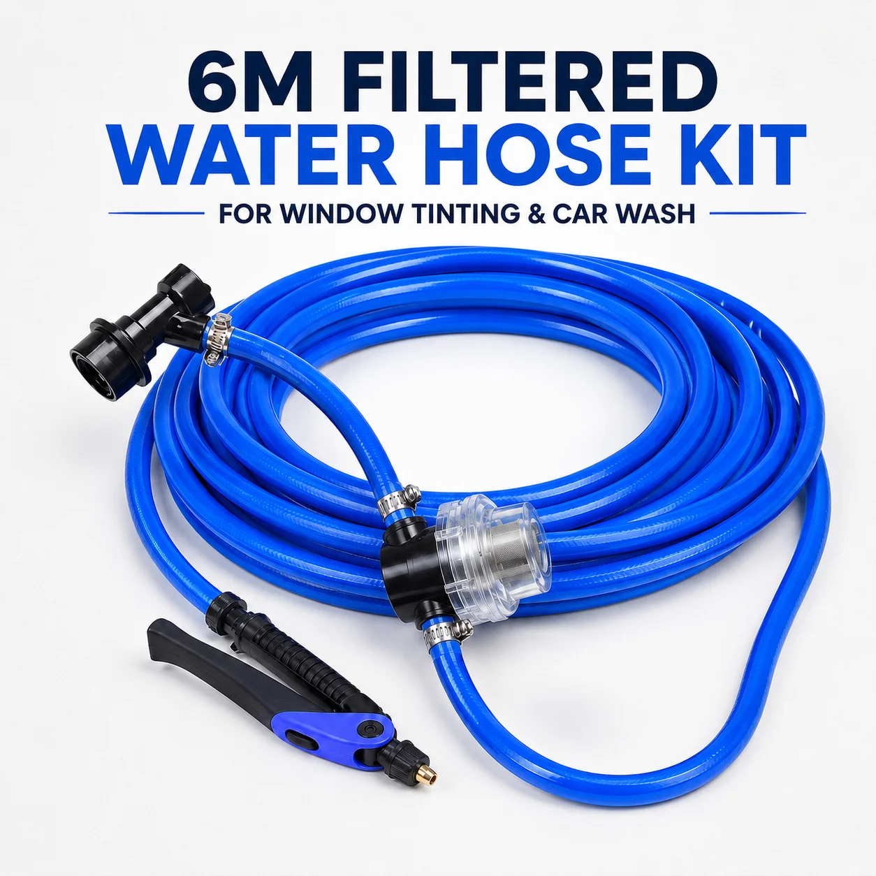 6M Filtered Water Hose Kit with Spray Nozzle Adapter for Car Wash Window Tinting Pressure Sprayer Cleaning Tool