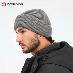 Baasploa Men Knitted Hats Autumn Winter Wool Warm Brimless Hats for Men Classic Solid Caps Beanie Casual Sport