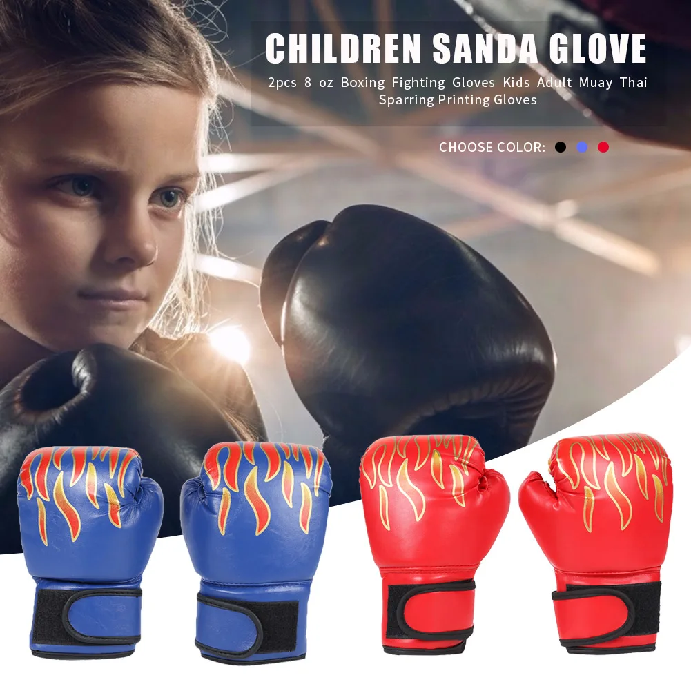 2Pcs Sports Hand Protector Flame Printed Sponge Muay Thai Competition Glove Professional Breathable for Kids Sports Supplies