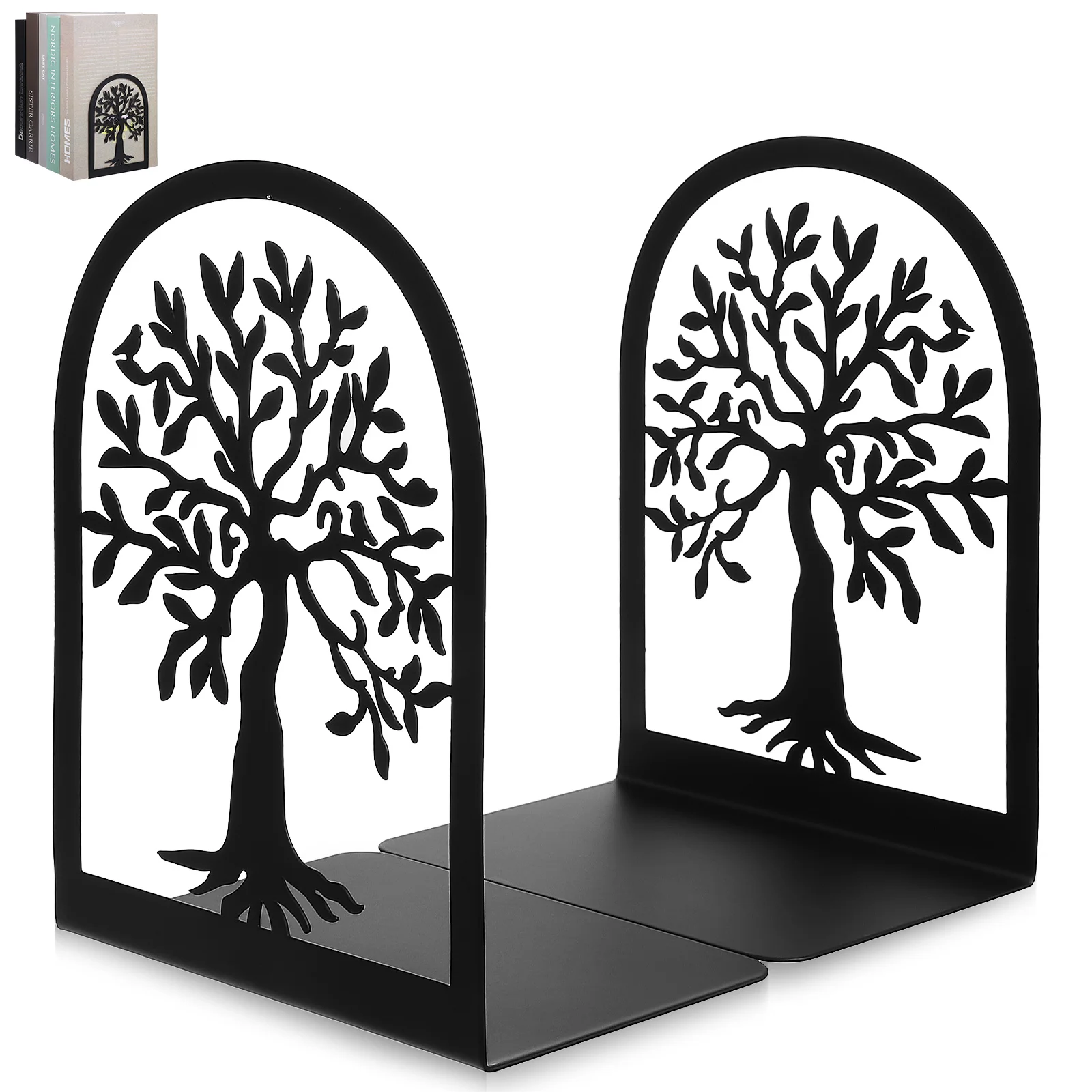 2 Pcs Metal Tree Shadow Bookend Bookends For Shelves Decorative To Hold Books Heavy Holders