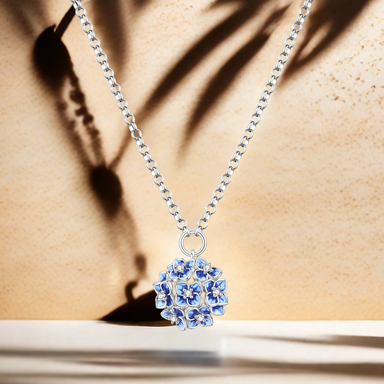 Orstarry Halskette mit Anhänger aus 925er-Sterlingsilber, blaue Hortensienblüten, Halskette für Frauen, Geburtstagsgeschenke, modischer edler Schmuck – Detail 4