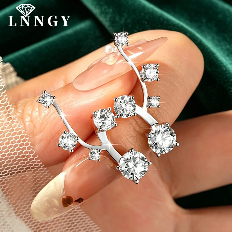 

Lnngy Sparling Five-Stone Moissanite Climber Earring For Women Korean INS Branch Shape Stud Earrings Daily Jewelry Gift
