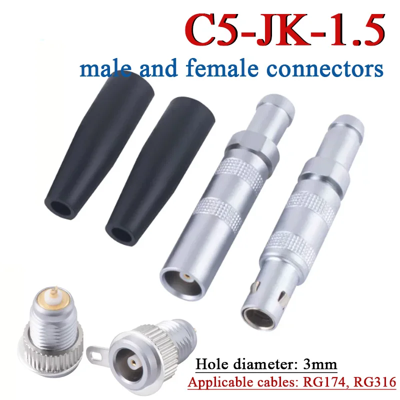 C5-JK-1.5 Male Female Connector C5 Coaxial Connector Hole Wire Diameter 3mm for Ultrasonic Probe Wire/Thickness Gauge Special