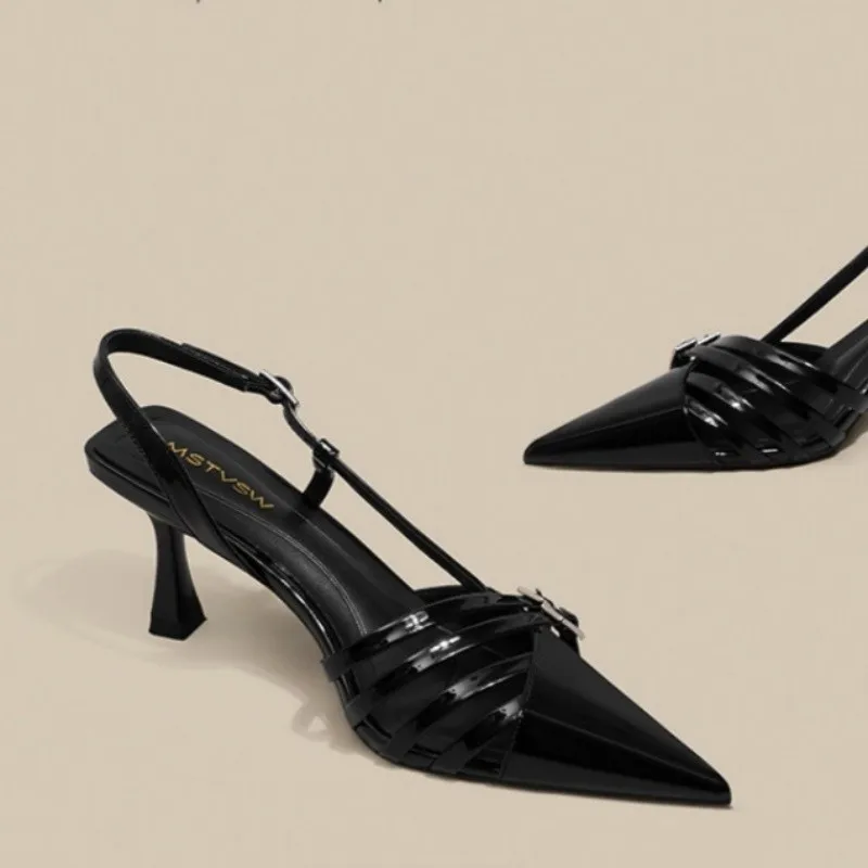 

2026 Sexy Stiletto High Heels Women's Niche Pointed Toe Wrapped Toe Sandals French Temperament Single Shoes