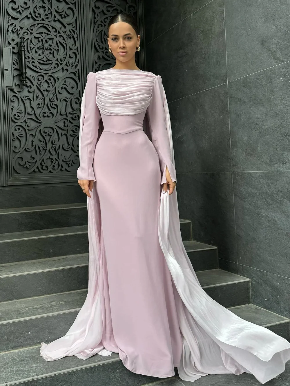 Customized Exquisite Jersey Pleat A-line O-Neck Midi Dresses Prom Dresses Modern Style Pastrol Unisex Chinese Style Formal Casua