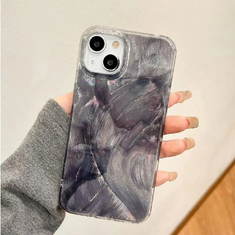 المألوف هالة الصباغة تصميم الليزر ريشة مطلي حافظة هاتف الكمبيوتر آيفون 15 14 13 12 11 Plus Pro Max غطاء جانبي من البولي يوريثان #2