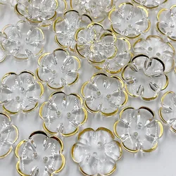 50pcs 20mm flowers acrylic buttons apparel sewing accessories gold color DIY craft PT367