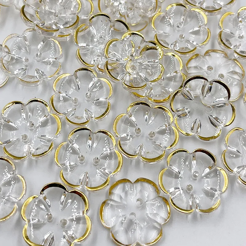 50pcs 20mm flowers acrylic buttons apparel sewing accessories gold color DIY craft PT367