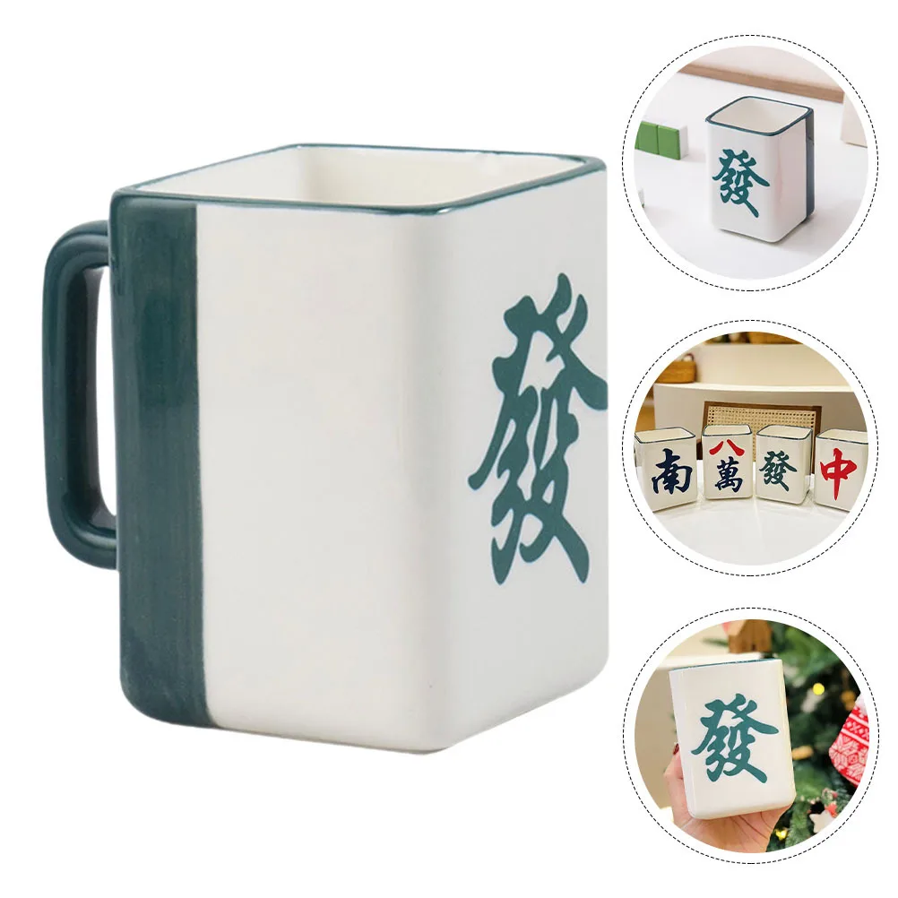 

Mahjong Design Ceramic Coffee Mug Ergonomic Handle Smooth Bottom for Tea Milk Juice Wine Home Office Dessert Shop Use